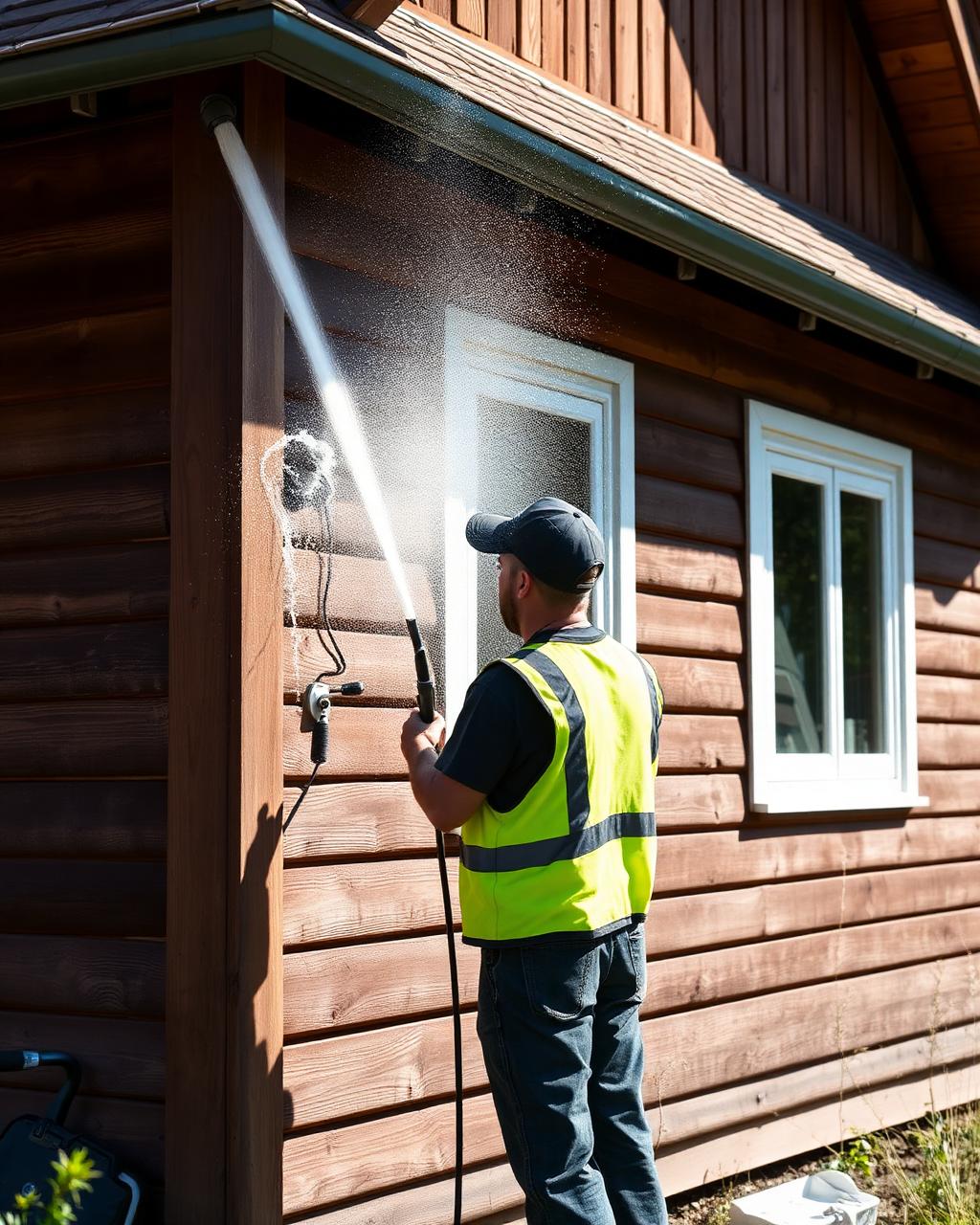 Rengjord fasad på svenskt hus